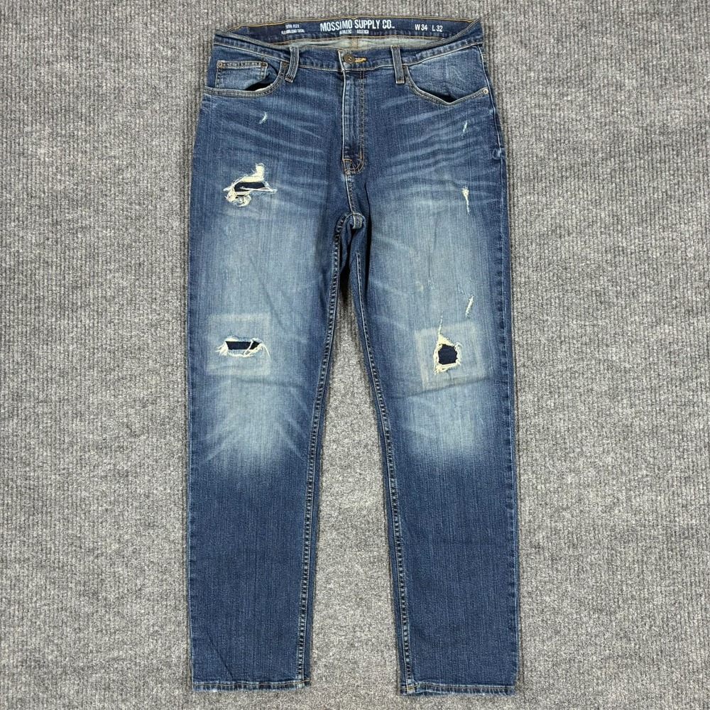 Mossimo Supply Co. Mens Jeans 34x32 Blue Denim Distressed Total Flex Athletic